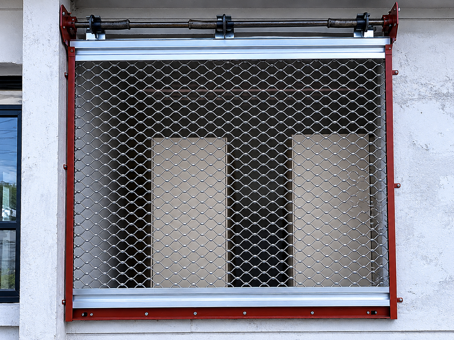 Mesh shutter motorised drive and control installation — operational view